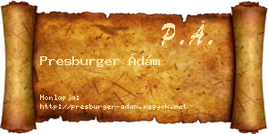 Presburger Ádám névjegykártya